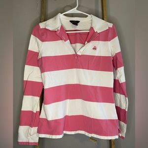 Women’s Brooks Brothers Pink and White Striped LS Polo Size S